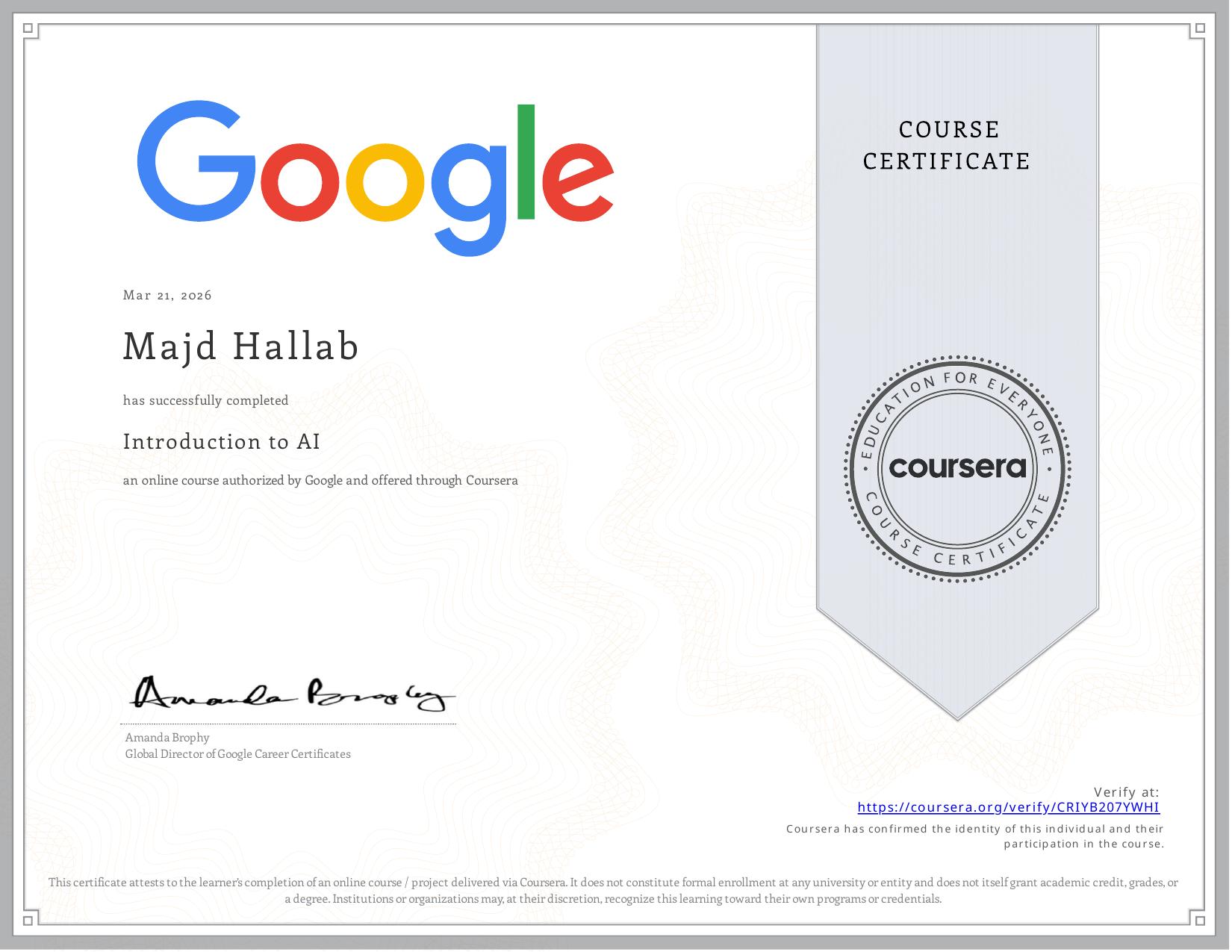 Google AI Essentials Certificate